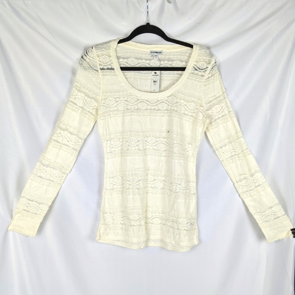 NWT Cream Lace Express Long Sleeve Top sz M